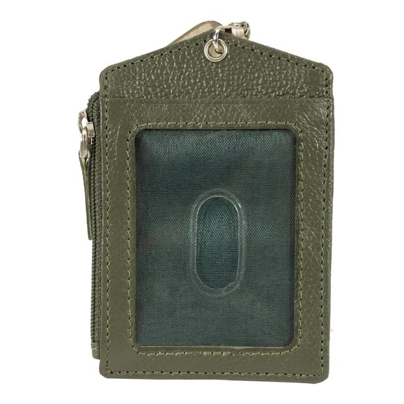 ID Lanyard Card Holder in Genuine Leather with Long Metal Chain - Picture 6 of 9